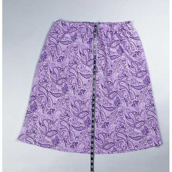 Y2K Slip Skirt | Vintage Purple Paisley Patterned Knee Length Floaty Skirt - Picture 5 of 6